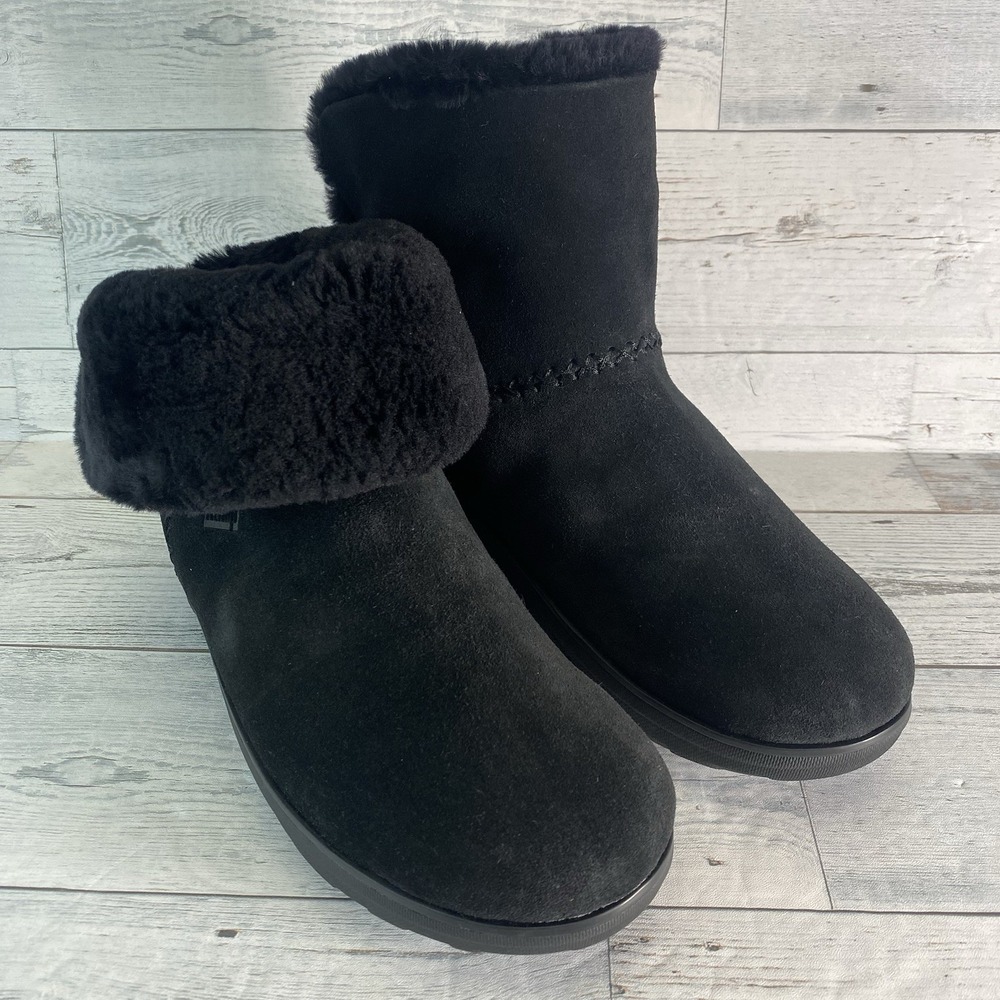Fitflop Mukluk Shorty III Boots Womens 8.5 All Black Suede Shearling Lined Warm
